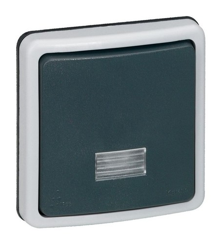 Выключатель 1-клавишный кнопочный Legrand PLEXO 55, с подсветкой, скрытый монтаж, серый