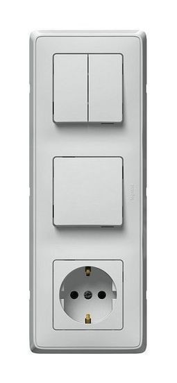 Блок: выключатель, выключатель 2-клавишный и розетка CARIVA, скрытый монтаж, белый